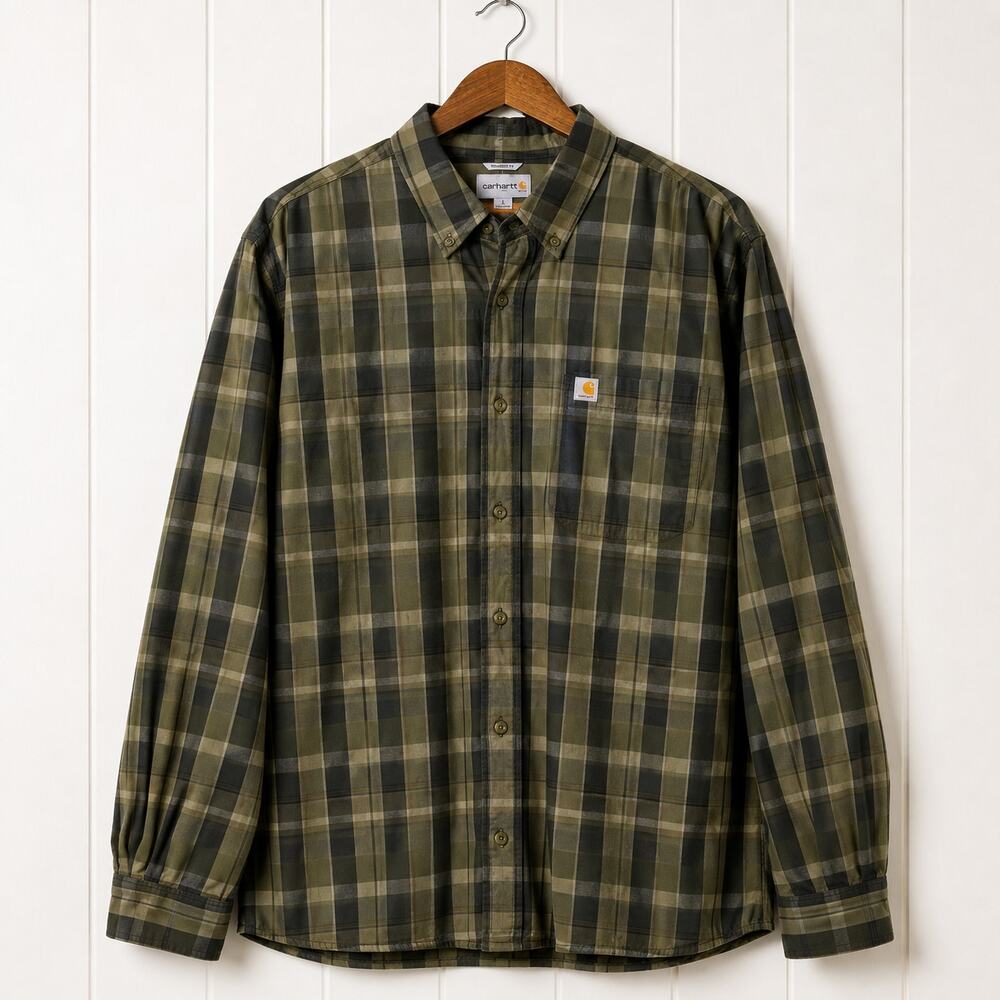 Carhartt Relaxed Fit Plaid Shirt Men's 2XL Green Button Down Workwear Cotton